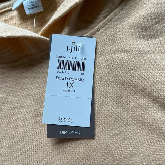 J Jill Pure Jill Hoodie sweatshirt Peach White Pullover dipdyed Cotton 1X new - Picture 4 of 8